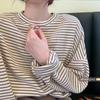 Women's Striped Loose-Fit Long-Sleeve T-Shirt - Round Neck, Versatile Layer for Spring/Autumn/Winter