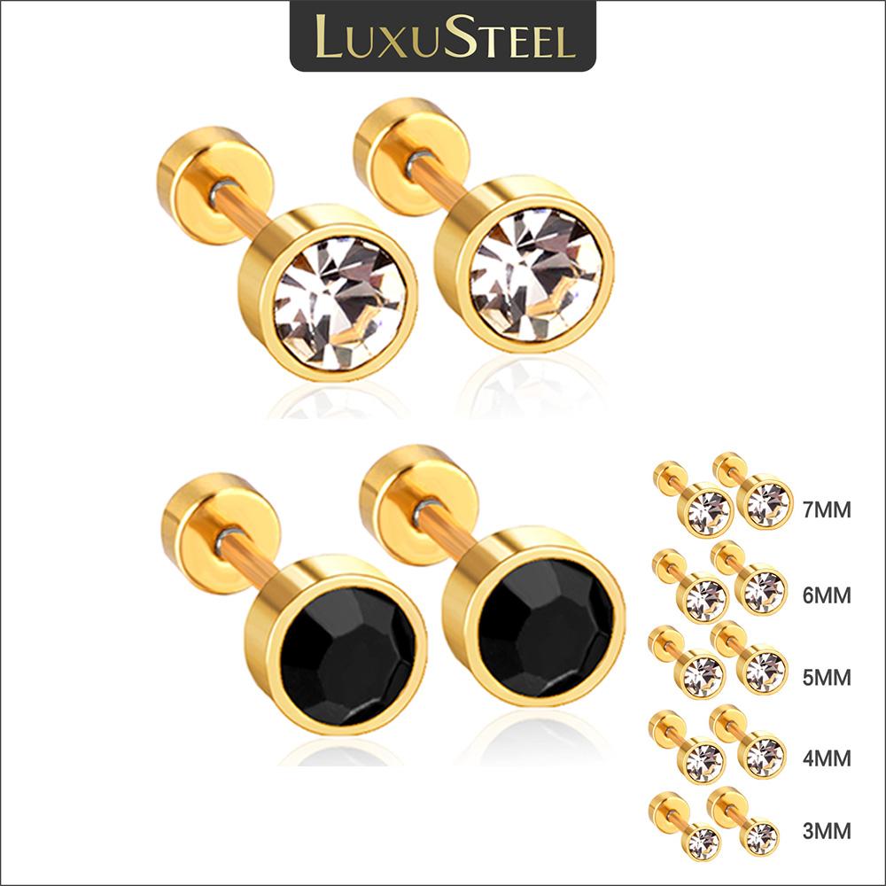 LUXUSTEEL 3mm-7mm Black White CZ Zircon Stud Earrings For Women Men Crystal Screw Stainless Steel Jewelry No Fade Allergy Free