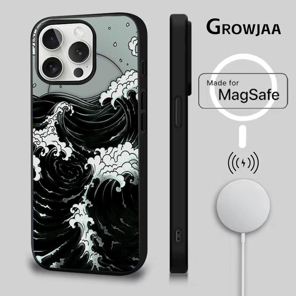 Чехол для телефона «Большая волна в Канагаве» для iPhone 16e, 16, 15, 14, 13, 12, 11, Plus, Pro, Max, Mini с магнитной беспроводной зарядкой MagSafe