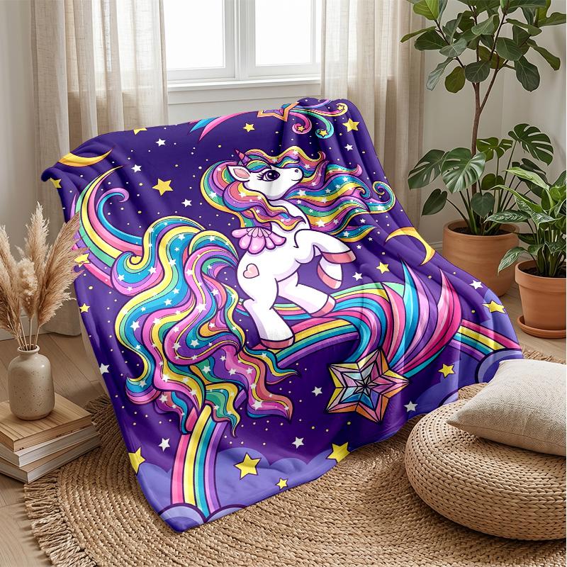 Rainbow unicorn fantasy Theme blanket Lightweight Warm Flannel Blanket Decorative Throw Blanket for Home Decoration