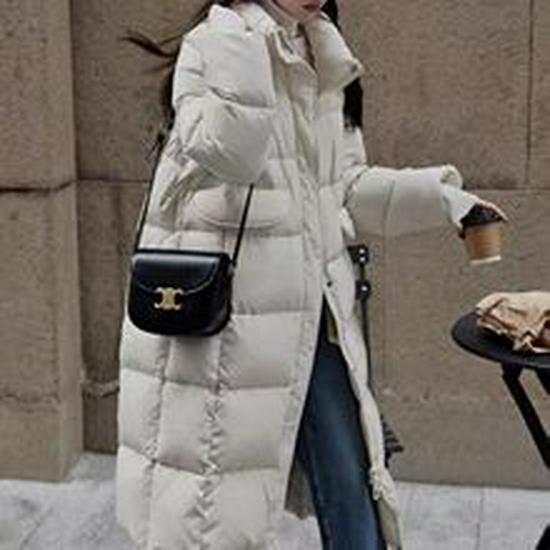 European Women's Slim Fit Long Down Jacket with Hood and Belt - 2026 Autumn/Winter Over-the-Knee Warm Outerwear