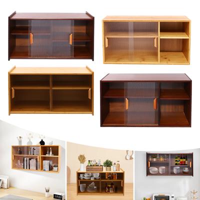 Настенный бамбуковый деревянный кухонный шкаф, 77/80 см, 2 яруса, цвет натурального дерева/орех, прямоугольный настенный буфет с стеклянными дверцами для кухни