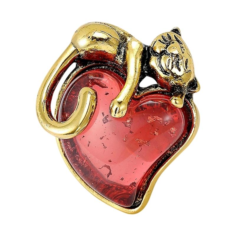 Lovely Animal Heart Enamel Brooch Cartoon Corsage Pin Fashion Decoration for Puss Lovers Gift Alloy Jewelry