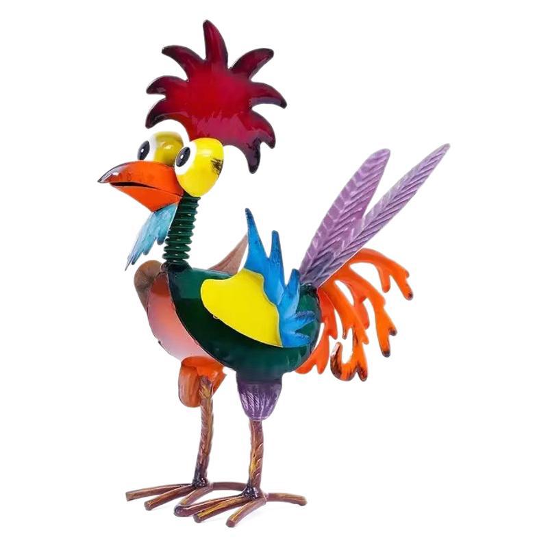 Metal Rooster Decor Colorful Standing Rooster Statue Iron Chicken Yard Art Chicken Figurines Rooster Yard Sculpture for Outdoor