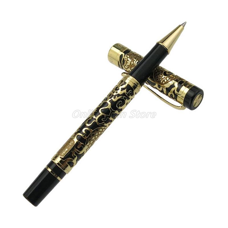 Jinhao 5000 Металлический с резьбой под текстуру дракона Белый корпус Золотая отделка Ручка-роллер Профессиональная офисная канцелярия Пишущий аксессуар