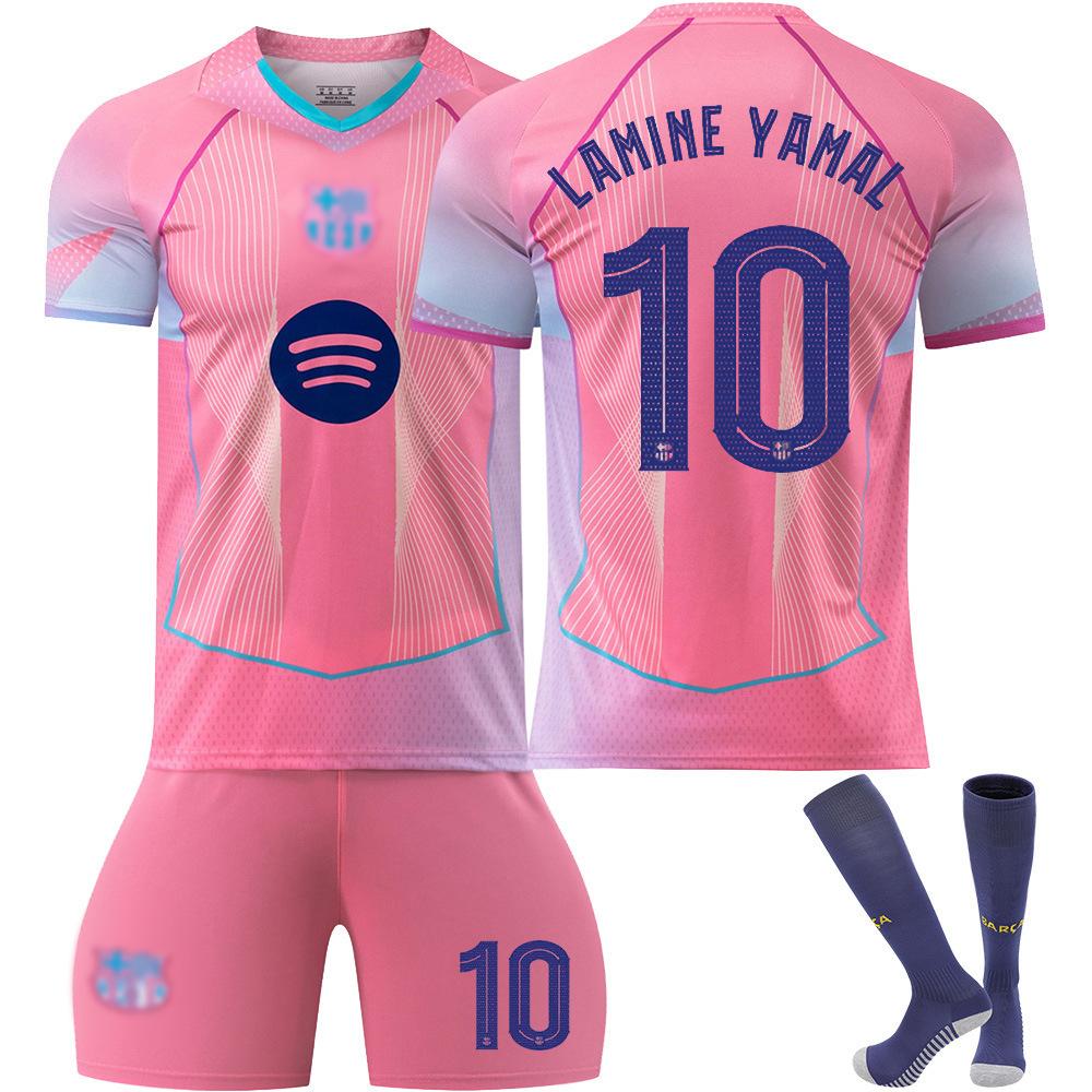 Подростки Дети Взрослые Индивидуальное Имя Футбольные Комплекты 25/26 Barça Розовый #10 ЛАМИНЕ ЯМАЛ Спортивный Тренировочный Комплект Формы с Носками