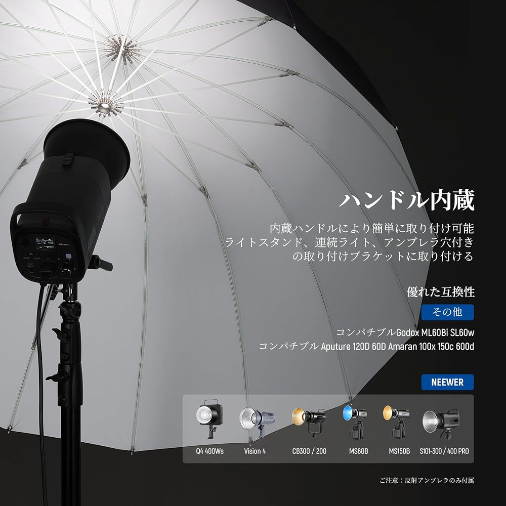 NEEWER 65"/165cm Parabolic Reflective Umbrella, Photography Umbrella, White Inner/Diffuser Cover/Bag Included, Soft Lighting, Quick Folding, for Camer