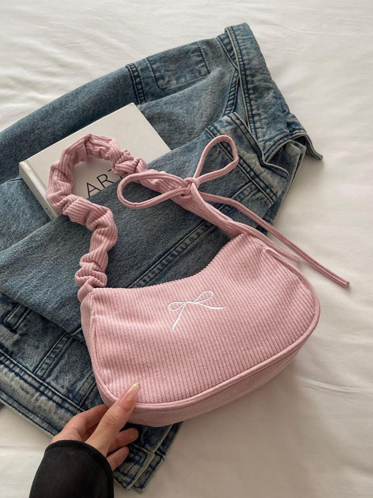 2025 Осень Женская Модная Плиссированная Сумка-тоут—Маленькая Квадратная Вышитая Бантом Сумка на Плечо и Подмышку