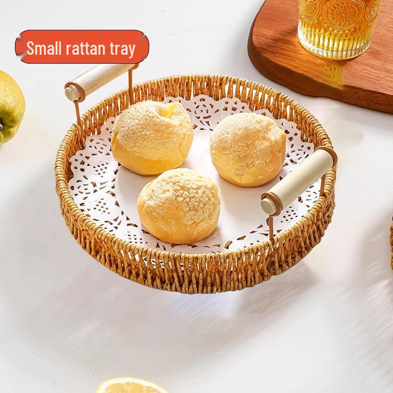 Плетеный ротанговый поднос для закусок и фруктов - Корзина для выпечки, пирожных, хлеба и сухофруктов для гостиной