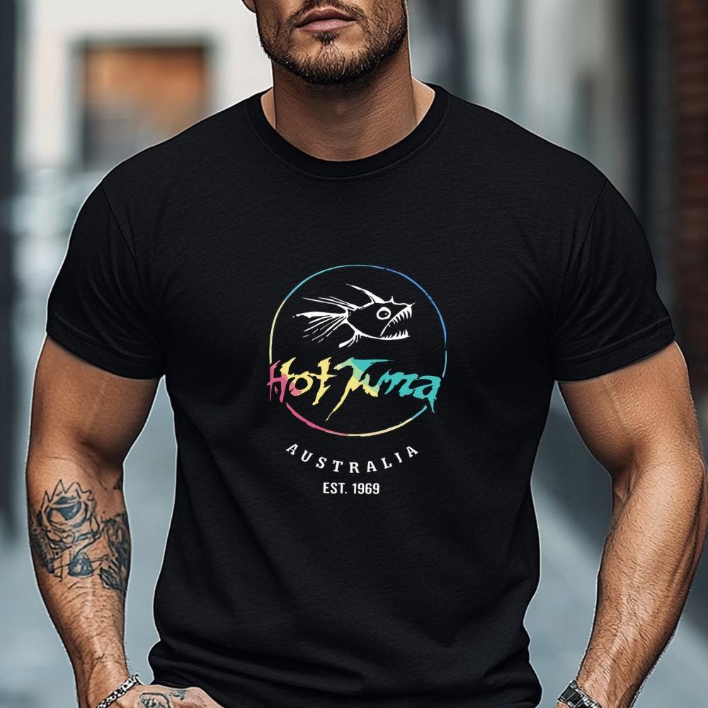 Men'S T-Shirt Easy and Stylish Clean and Minimalistic Featuring The Hot Tuna Design Short-Sleeved Round-Neck Tee for Summer