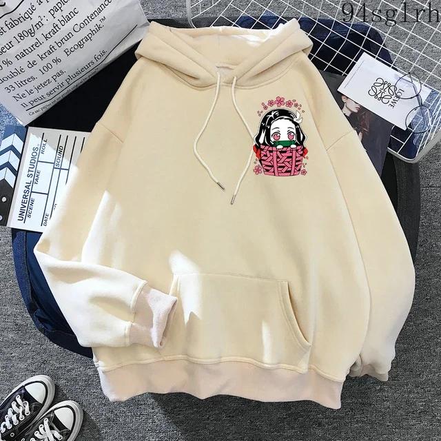 Милые толстовки с капюшоном Nezuko с принтом аниме для женщин, толстовки с мангой Demon Slayer, худи Tanjiro Kimetsu No Yaiba, уличная одежда Harajuku