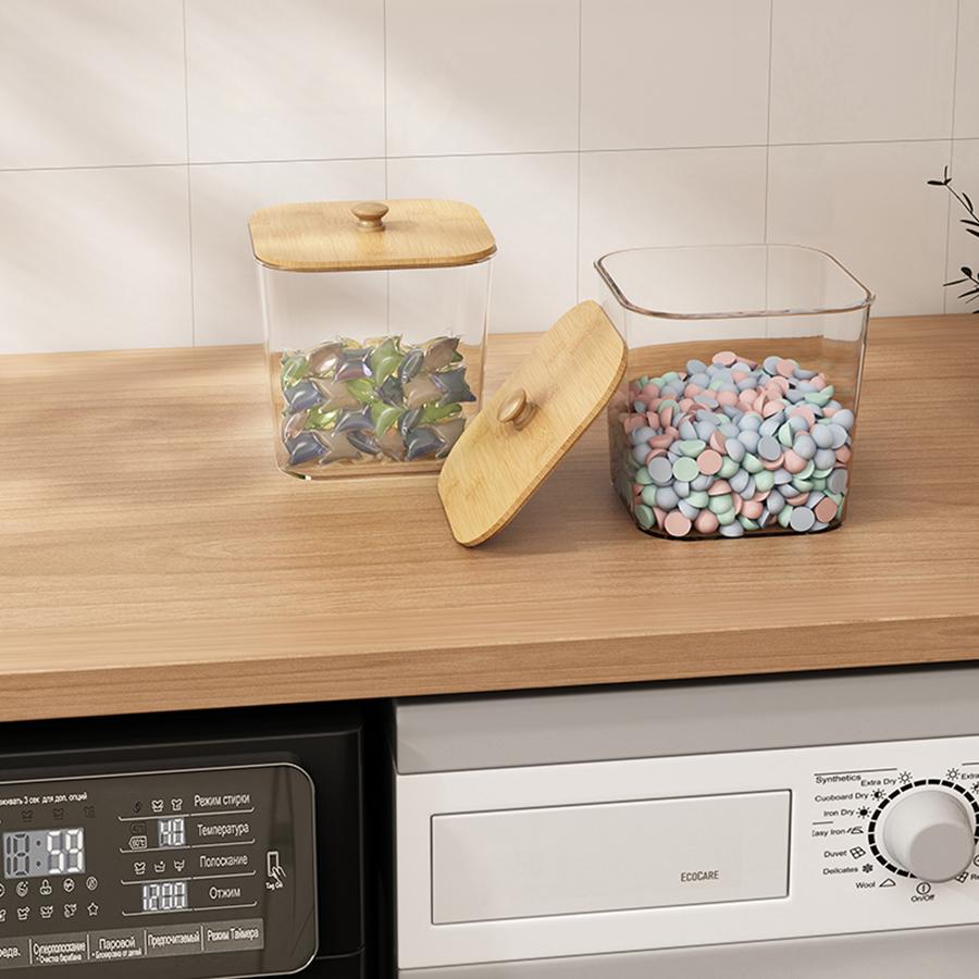 Контейнеры для хранения и организации прачечной 80 унций Контейнеры для капсул для стирки с крышками для стирального порошка, капсул для стирки, сухих салфеток