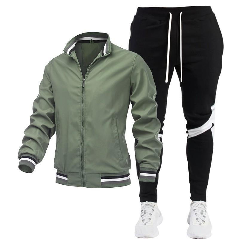 Mens Casual Tracksuit Set Slim Fit Fleece Lined Jacket Sweatpants Sports Gym