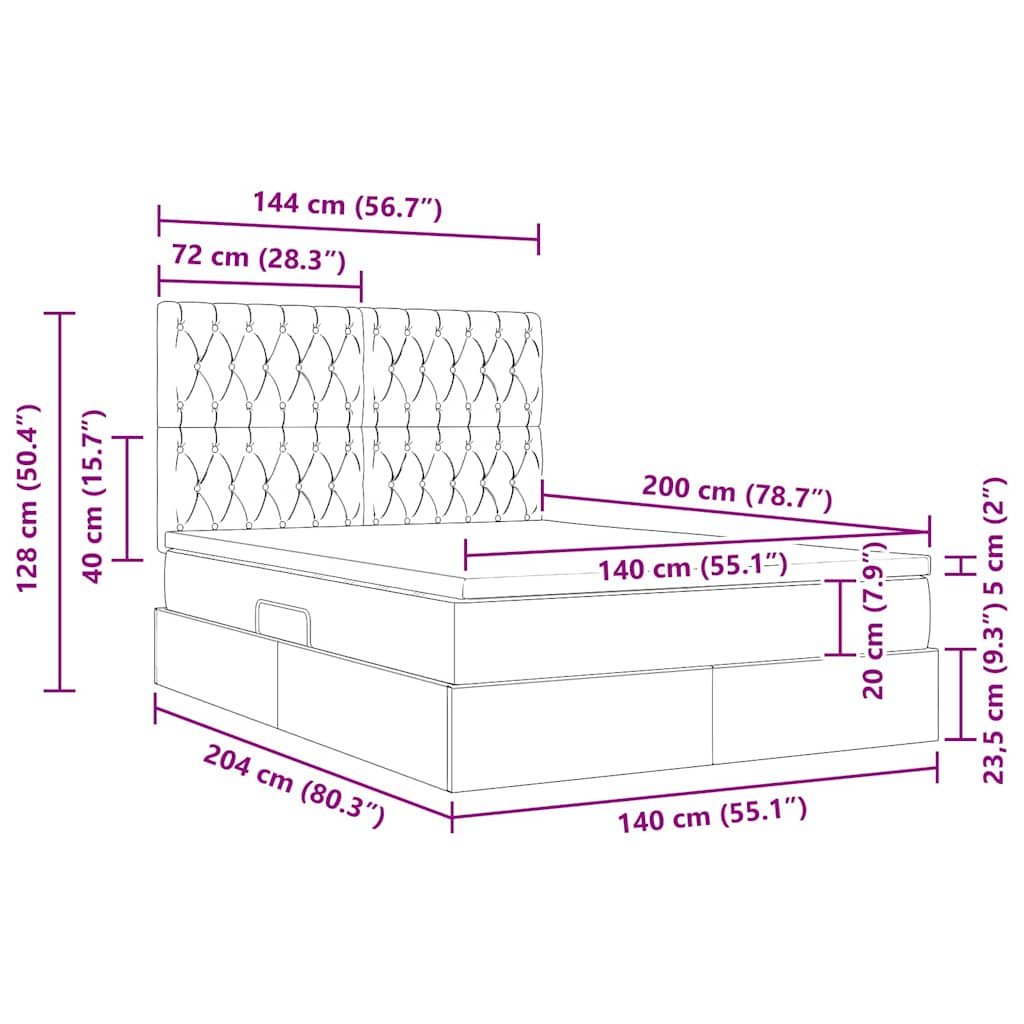 Storage Bed with Mattress Taupe 140 x 200 cm Polyester