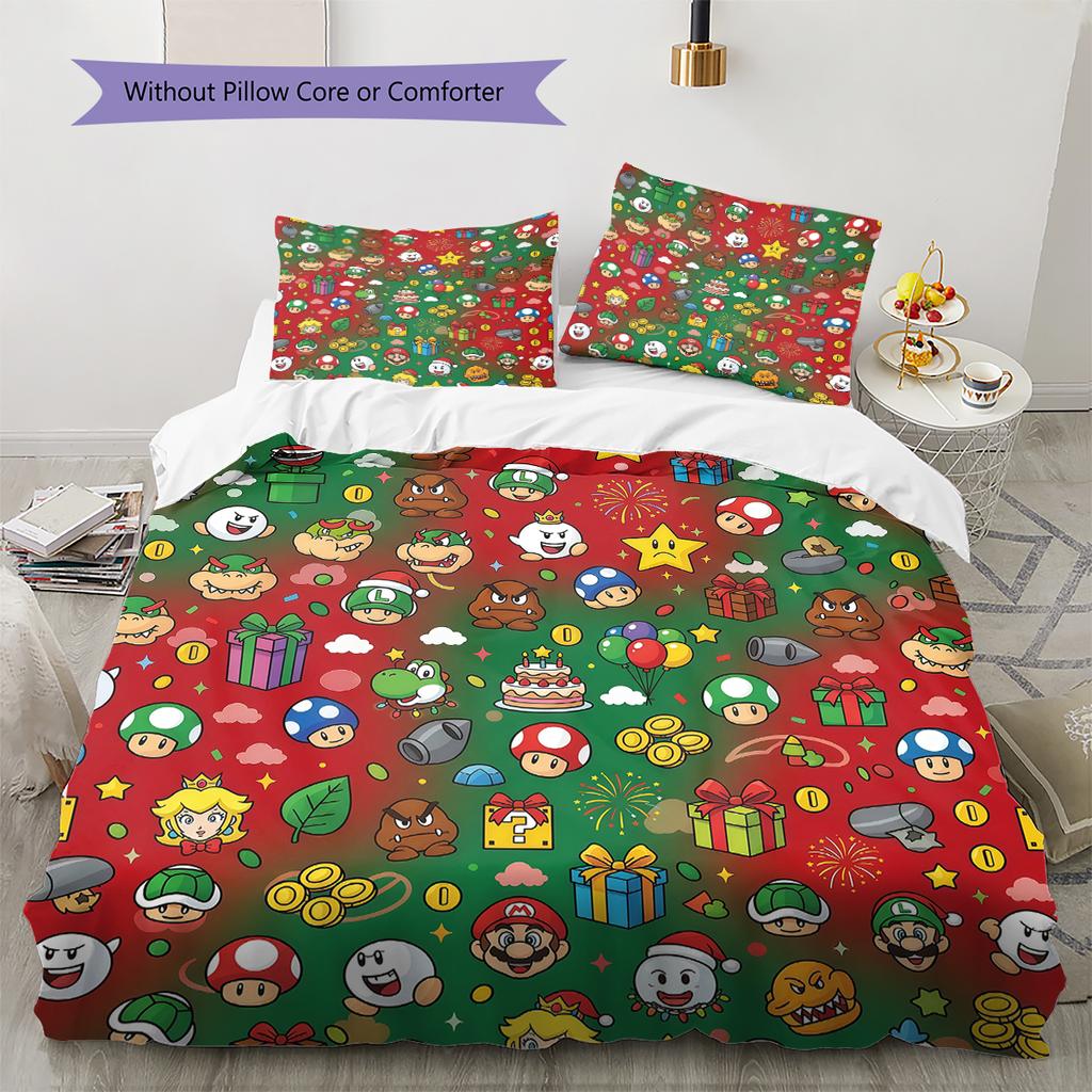 Super Mario 3pcs Bedding Set, Digital Printed Duvet Cover, No Insert, Children's Gift, Multi-Size -HYQ90