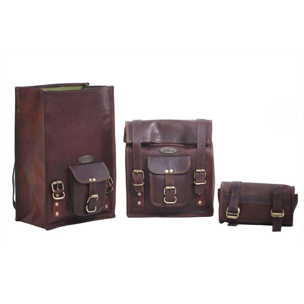 3 боковых сумки для мотоциклов 2, коричневые кожаные седельные сумки, седельные кофры