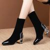 Footwear Rhinestone Shoes For Woman Elastic Sock Pointed Toe Women's Boots On Offer Stylish Waterproof High Quality New In