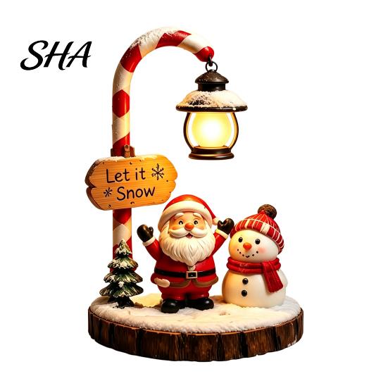 Functional Desktop Decoration Christmas Santa Claus Reading Lantern, Snowman Elk LED Night Light with Warm Decorative Lights Glow, USB Resin Tabletop