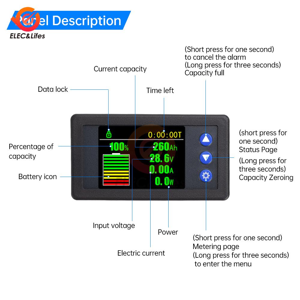 H16AH DC11V-111V 11A Battery Coulometer Professional Precision Digital Battery Capacity Tester for LiFePo Coulomb Counter Meter