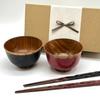 Деревянный набор с подарочной коробкой, миска/палочки для еды, 4 предмета (Хакеме черный/киноварь)
