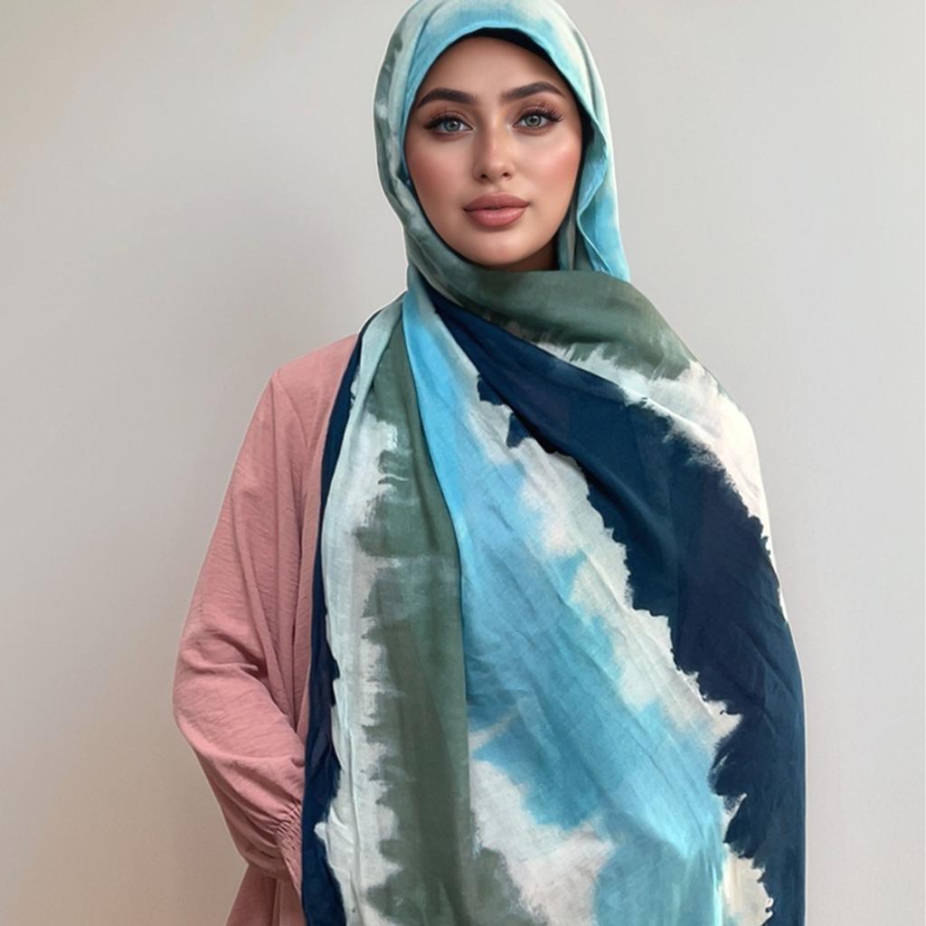 Muslim Tie-Dye Cotton Rayon Modal Hijab Long Scarf Islam Hijabs for Women's Turbans Soft Lightweight Head Wrap Scarf