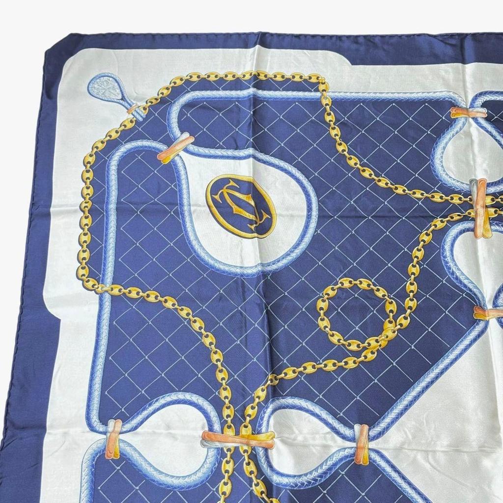 Used Cartier Cartier Scarf Large Chain Pattern Navy Silk