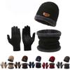 Suits and Hats Sell Men's Winter Scarves  Fashion Solid Color Gloves  Three-piece Full-collar Warm Winter Knitted Hats