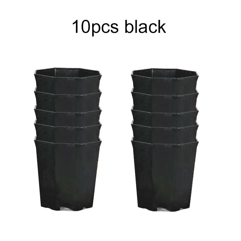 10 шт. восьмиугольный цветочный горшок, черный, белый цвет, пластиковый однотонный маленький горшок для рассады, настольный сочный декоративный комбинационный дышащий TMZ