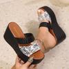 Fashion 2025 Women's Wedge Heel Slippers New PU Leather Elegant Fashion Pattern Design Casual Open-toe Summer Thick-soled Sandals