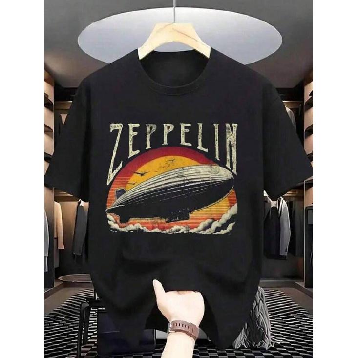Мужская винтажная футболка Zeppelin 70-х 80-х годов с дирижаблем - Мягкая свободная посадка, круглый вырез, повседневная летняя футболка, подарок для энтузиаста авиации