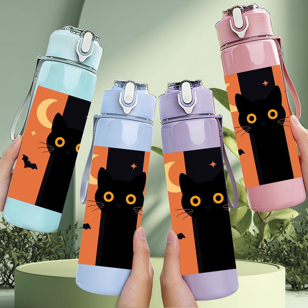 1PC Moon Black Cat Silhouette 750ml Color Plastic Sports Water Bottle Leakproof Flip Straw Lid For Sports Office Home Use