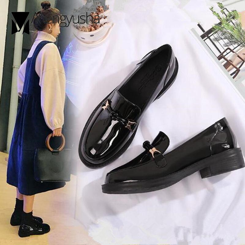 Мода 4-стиль бант/металлические букле мокасины женские балетки британские лакированные кожаные туфли женские эспадрильи на толстом каблуке 2024