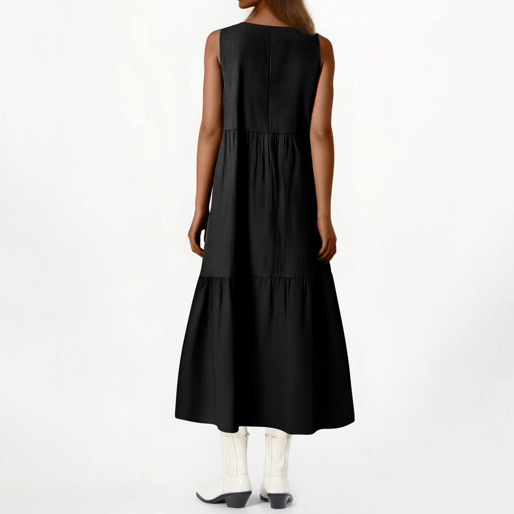 Женское летнее модное однотонное платье большого размера с V-образным вырезом, длинное, без рукавов