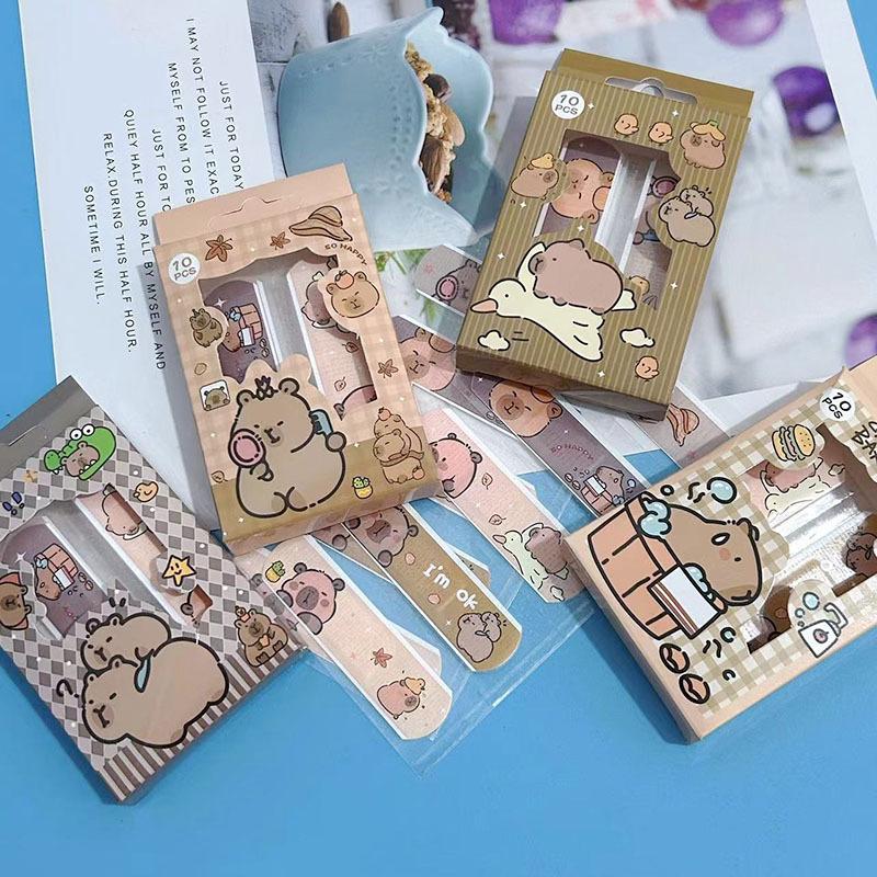 Мультяшные повязки с капибарой 10 шт./уп. Водонепроницаемые дышащие для ухода за ранами для младенцев, детей, студентов. Милый пластырь, детские повязки