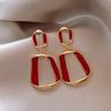Серьги-подвески Ancona Red Big Hollow Square Enamel Geometry Exaggerated Wedding Party Jewelry Accessories Christmas Gift