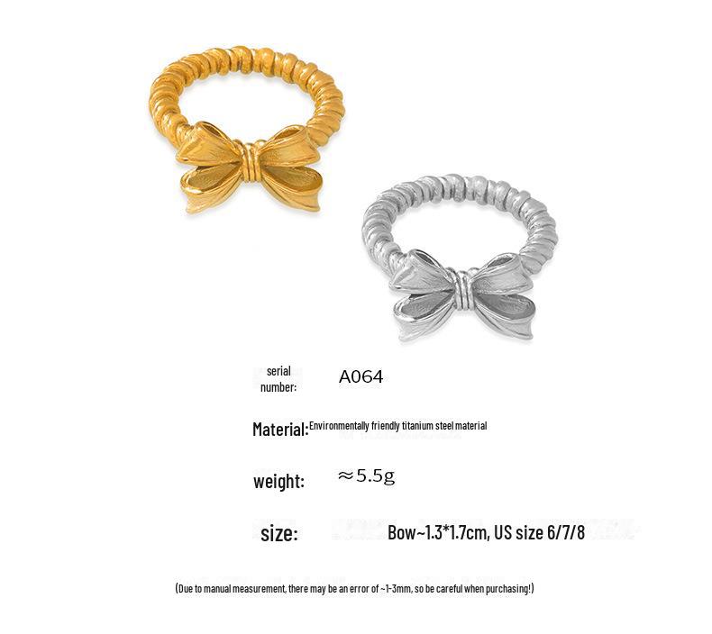 Элегантное кольцо-бантик «Императрица Цыси»: Роскошные позолоченные ювелирные изделия из титановой стали для женщин