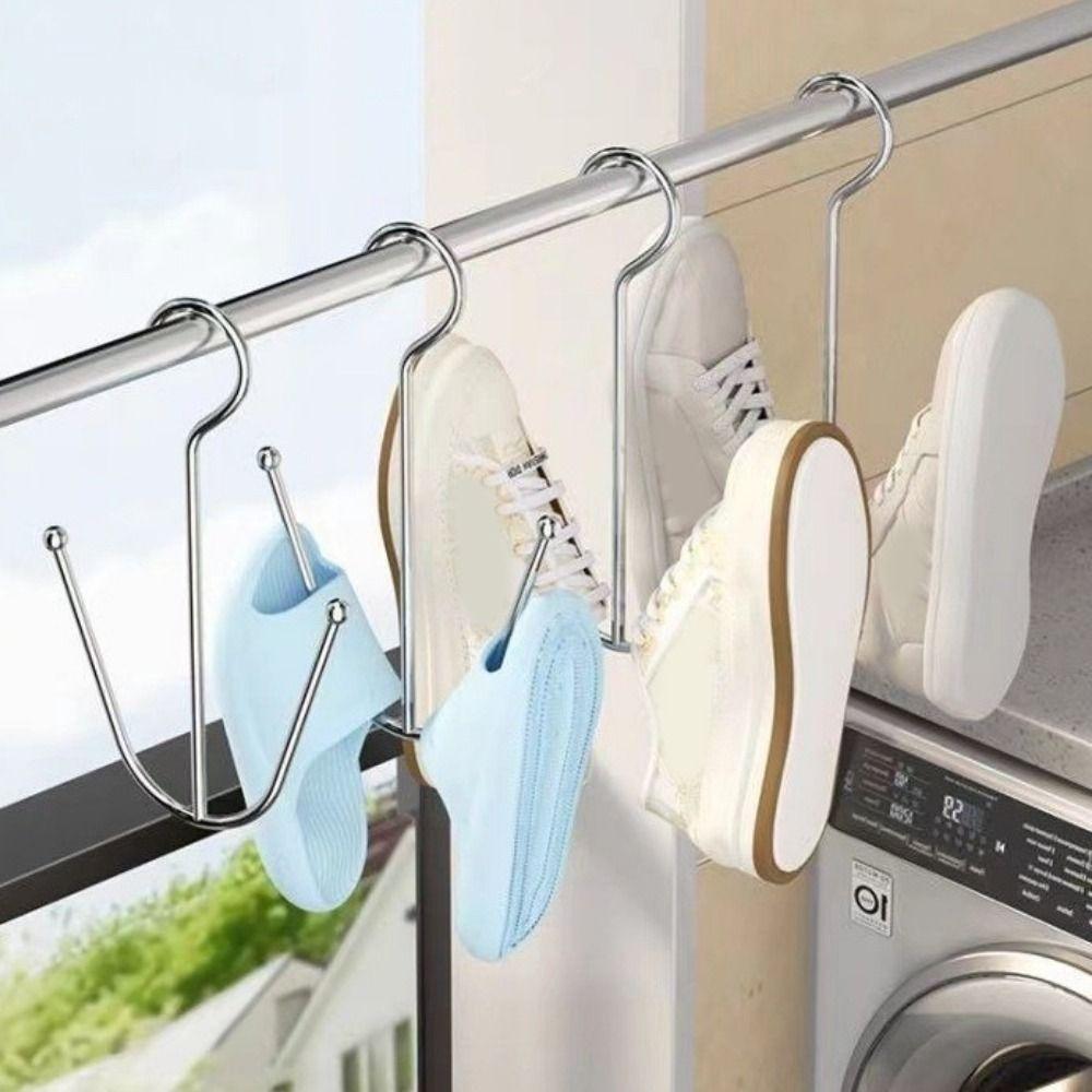 5PCS Stainless Steel Double Hook Shoe Rack Space Saving Sports Shoes Hooks  Outdoor Balcony