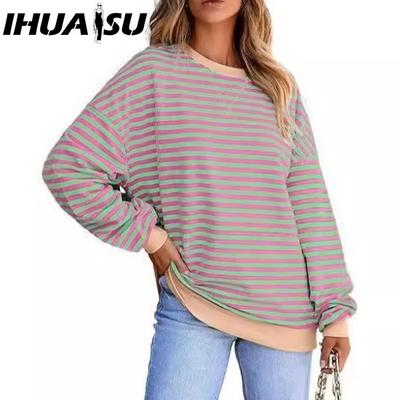 Женский спортивный повседневный комплект с капюшоном и длинным рукавом в цветную полоску, туника, футболка