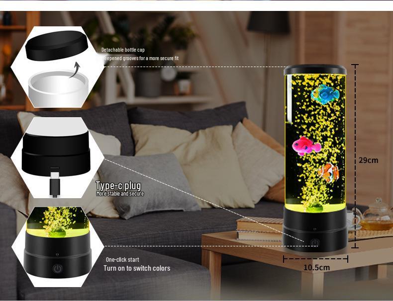 Светодиодный ночник с изменяющимся цветом: Пузырьковый цилиндрический аквариум для домашнего декора