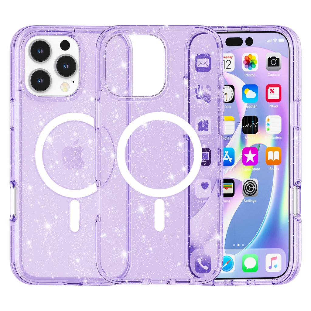 For iPhone 16 Pro Max Case Sparkly Glitter PC+TPU Phone Cover Compatible with MagSafe