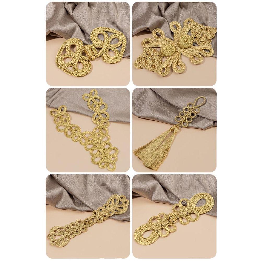 Handmade Chinese Knot Buttons Golden Cheongsam Buttons Traditional Gold Lace Trim Clasps DIY Craft