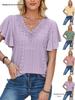 Женская свободная футболка с кружевным V-образным вырезом и рукавами-воланами Весна/Лето