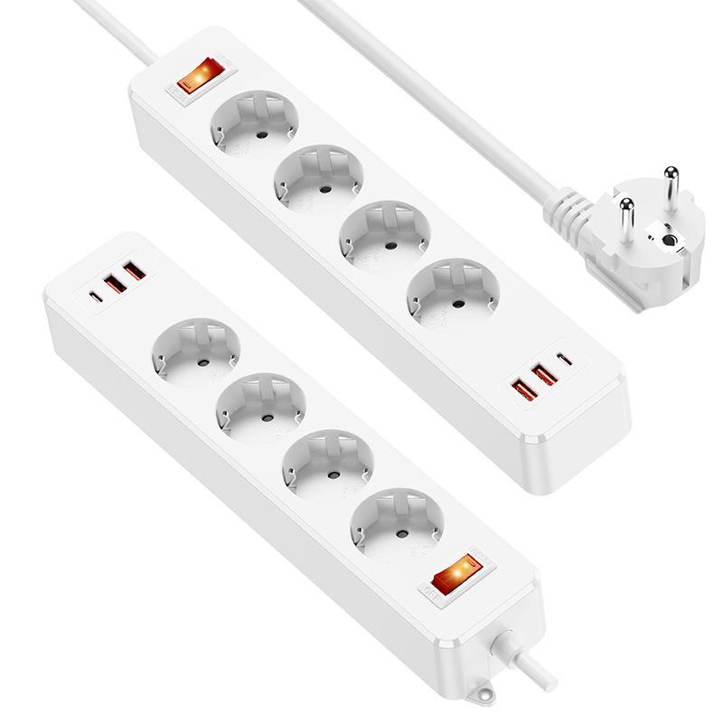 2500W European Power Strip with Switch, Lightning & Surge Protection, German Standard Socket