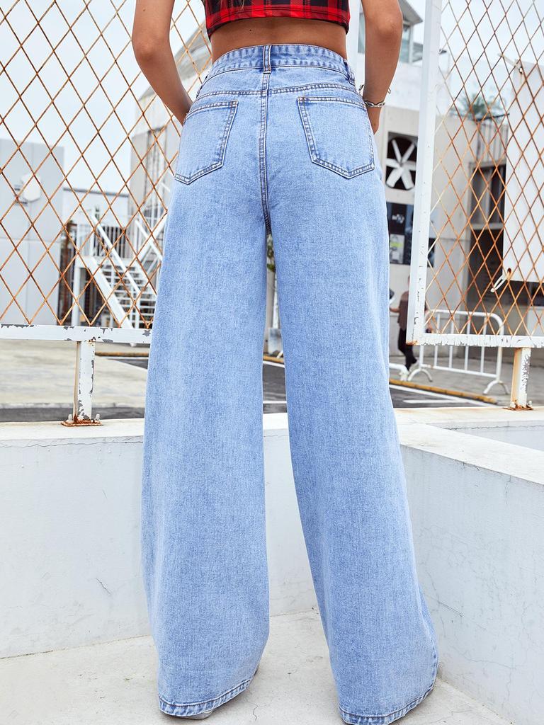 European & American Fashion High Waist Wide-Leg Straight Denim Trousers for Women - Trendy & Versatile