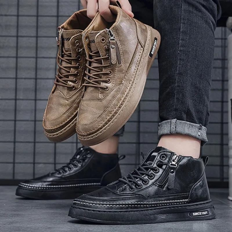 Модные мужские высокие кожаные ботильоны, весенние водонепроницаемые удобные повседневные кроссовки, корейские кроссовки для бега, Botas