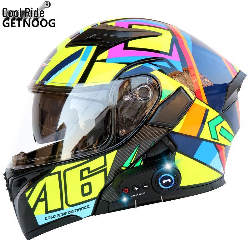 Cool Ride Treasure Bluetooth Full-Face Flip-Up Motorcycle Helmet with Dual Lens and FM Radio