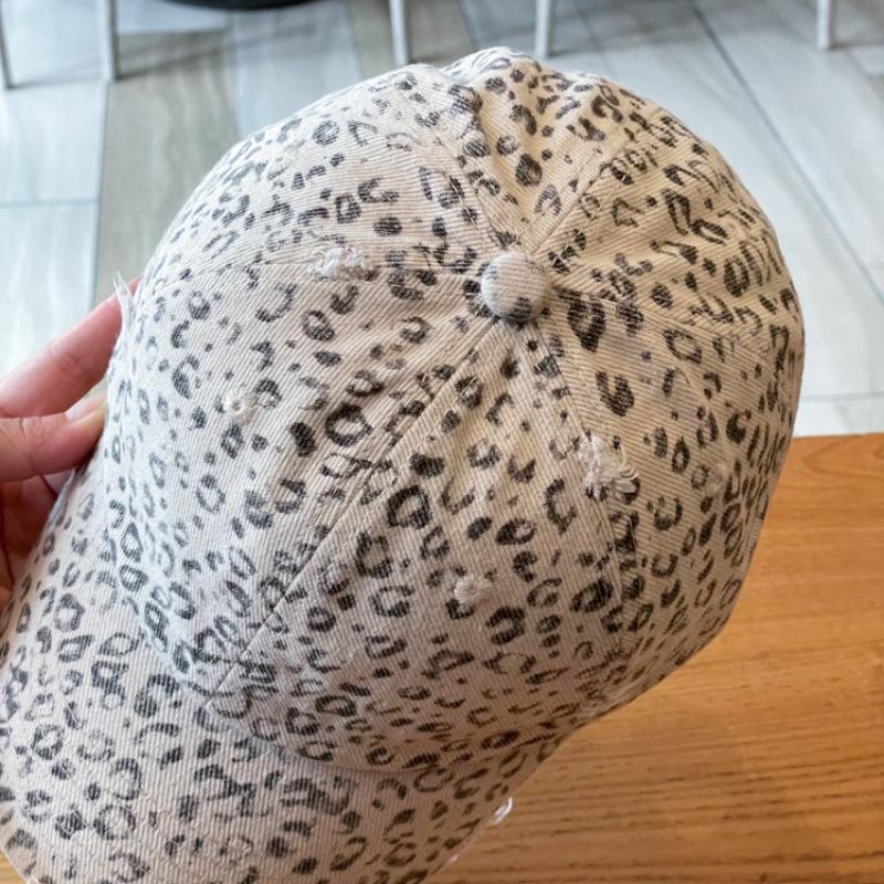 Distressed Leopard Print Wide Brim Unisex Baseball Cap For Men Women