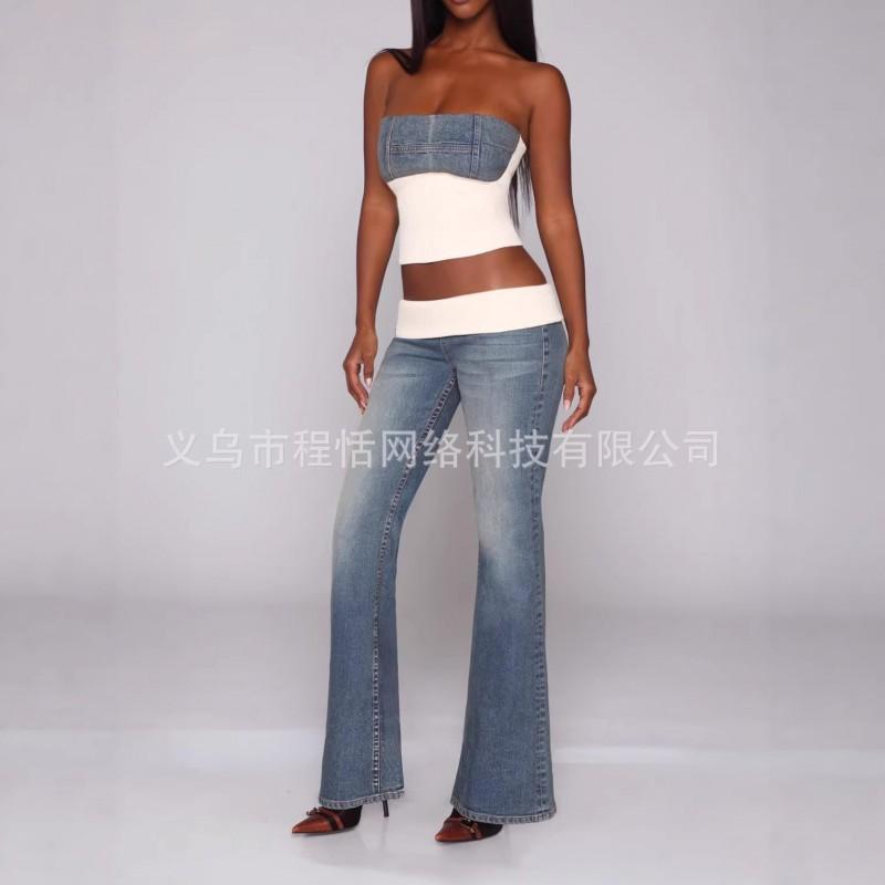 Y2K Retro Flared Jeans Women Low Rise Slim Fit Distressed Denim Pants Streetwear Vintage Style