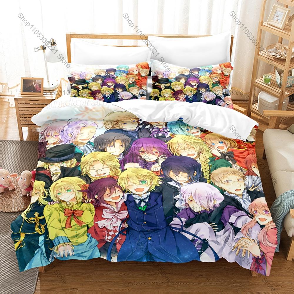 Pandora Hearts Art Print Duvet Cover + 2 Pillowcases, Vintage Fantasy Design Comfortable Bed Linens for Room Decoration