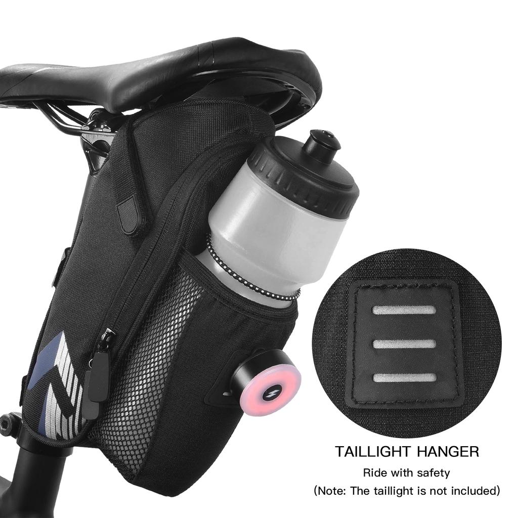 Bicycle Saddle Bag with Water Bottle Pocket Waterproof Bike Seat Bag Reflective Cycling Rear Seat